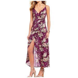 Gianni Bini Floral Wrap V Neck Maxi Dress Strappy Casual Purple V Neck NWT M